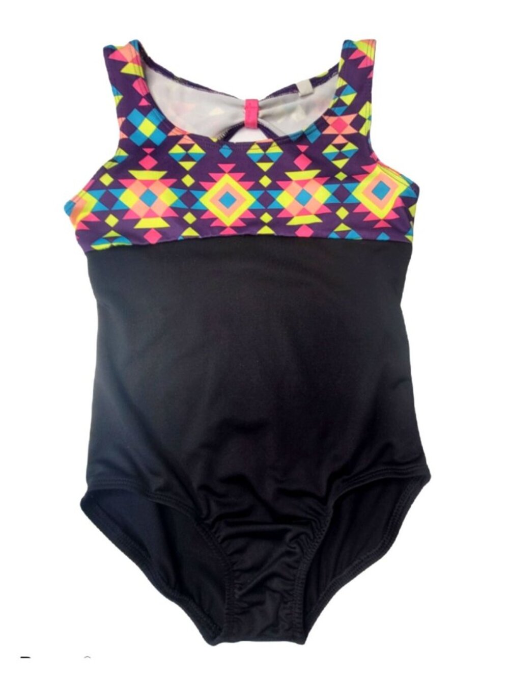 Circo Girls 1-Pc Swimsuit S(6-6X) Black Multicolor Geometric Yoke Keyhole Back